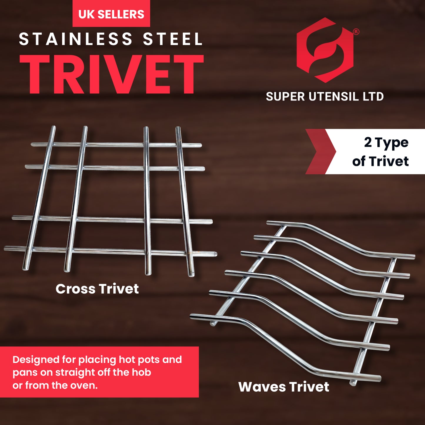 Kitchen Trivet Worktop Saver Hot Pot Pan Stand Rack Stainless Steel 20X20Cm UK