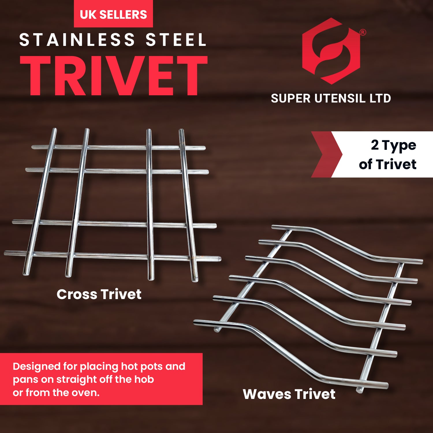 Kitchen Trivet Worktop Saver Hot Pot Pan Stand Rack Stainless Steel 20X20Cm UK