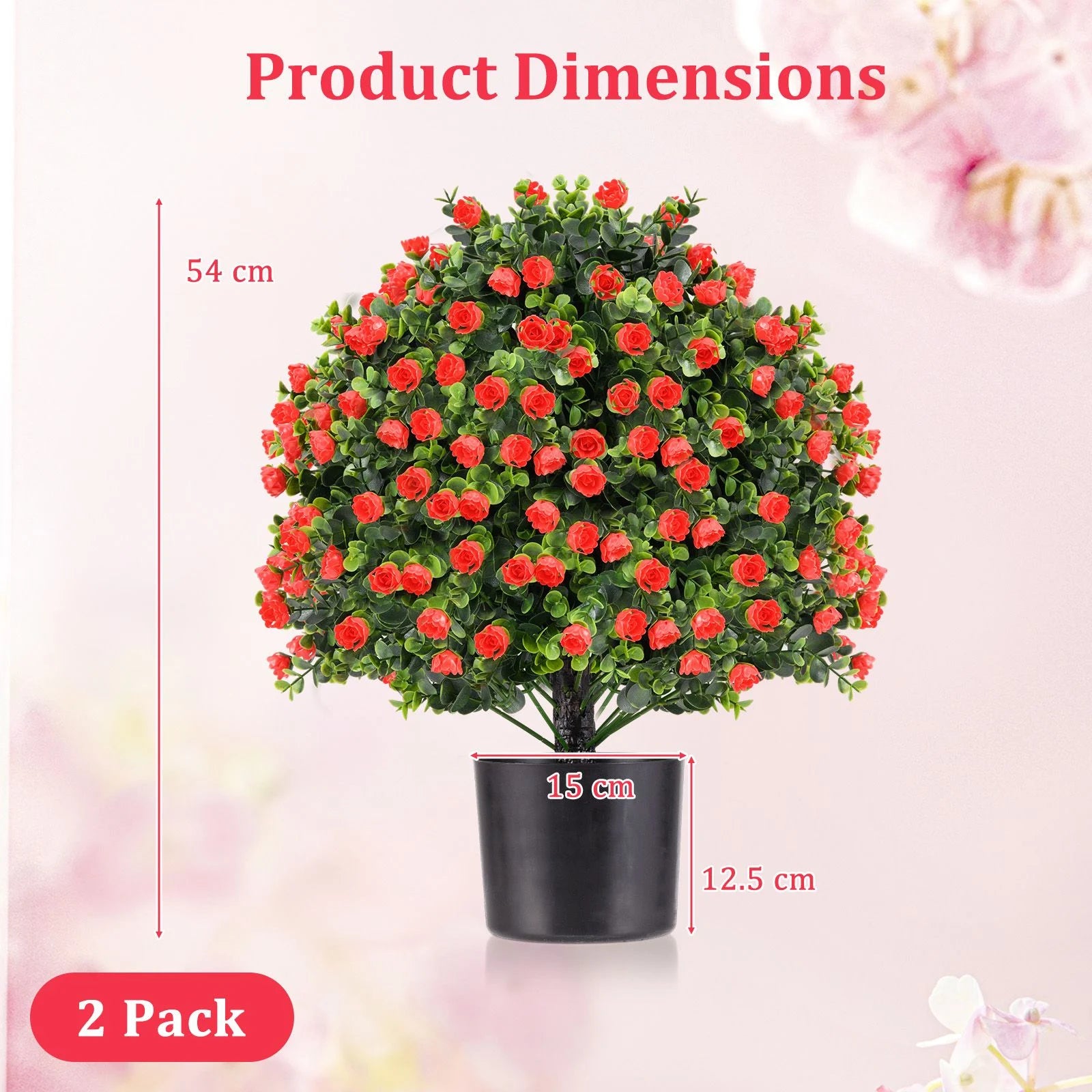 2 Pack Artificial Rose Topiary Ball Tree Faux Shrub Bushes