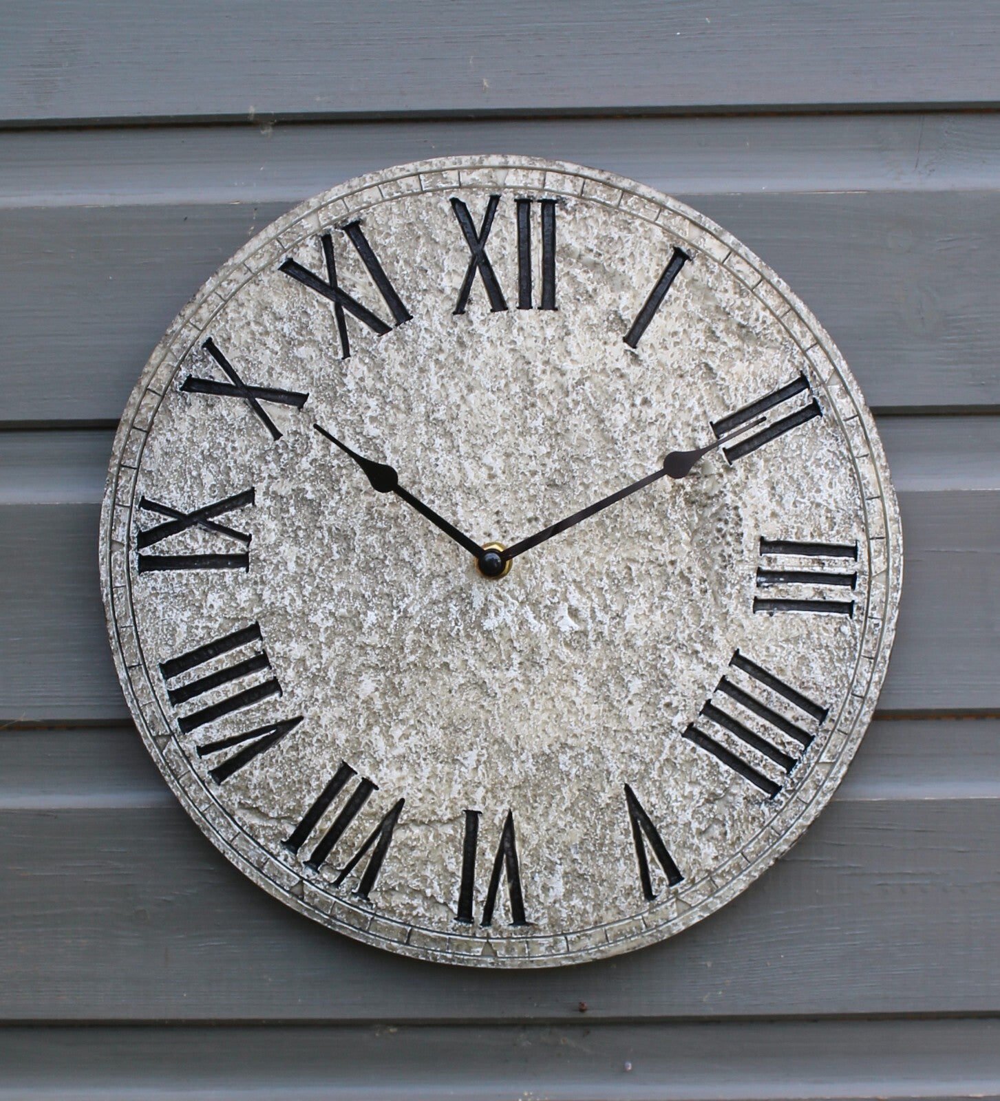 Wall Clock Garden Station Ornament Outdoor Stone Effect 12 Inch