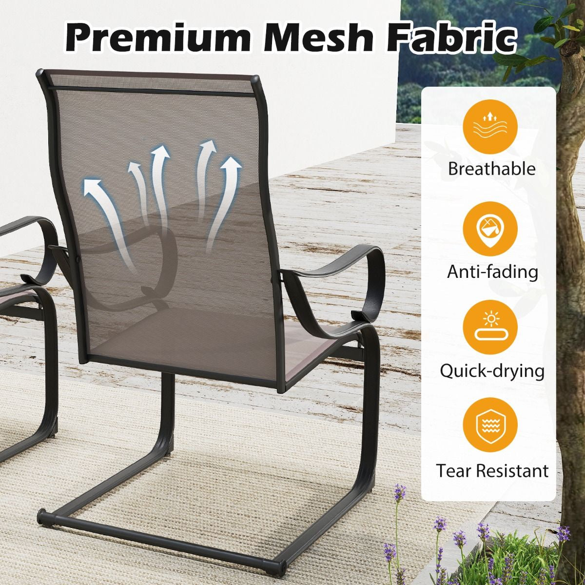 Patio Outdoor C-Spring Dining High-Back Chairs Set of 2