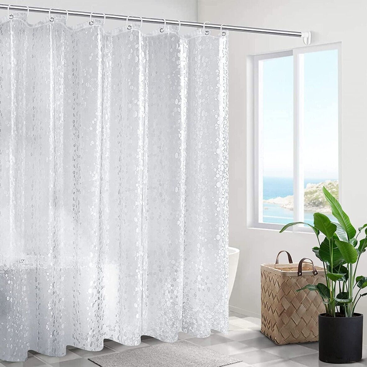 3D Design Modern PEVA Shower Curtain Bathroom Waterproof with Hooks 180Cmx180Cm