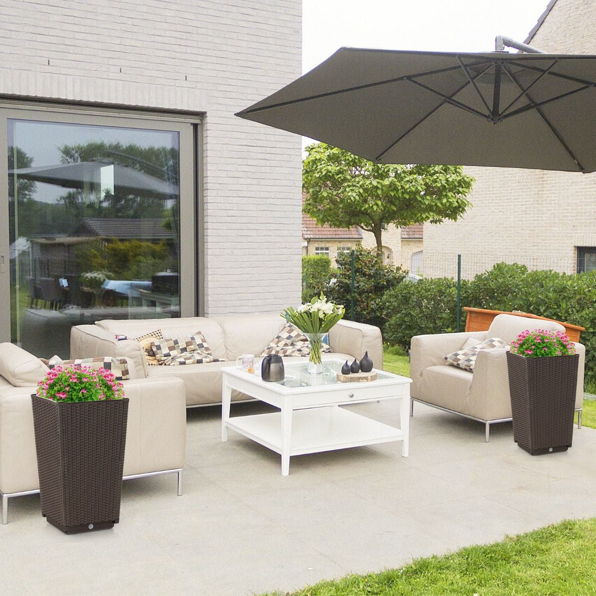 Outdoor Wicker Flower Pot Set of 2