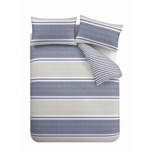 Textured Banded Stripe Reversible Duvet Cover Set with Pillowcases