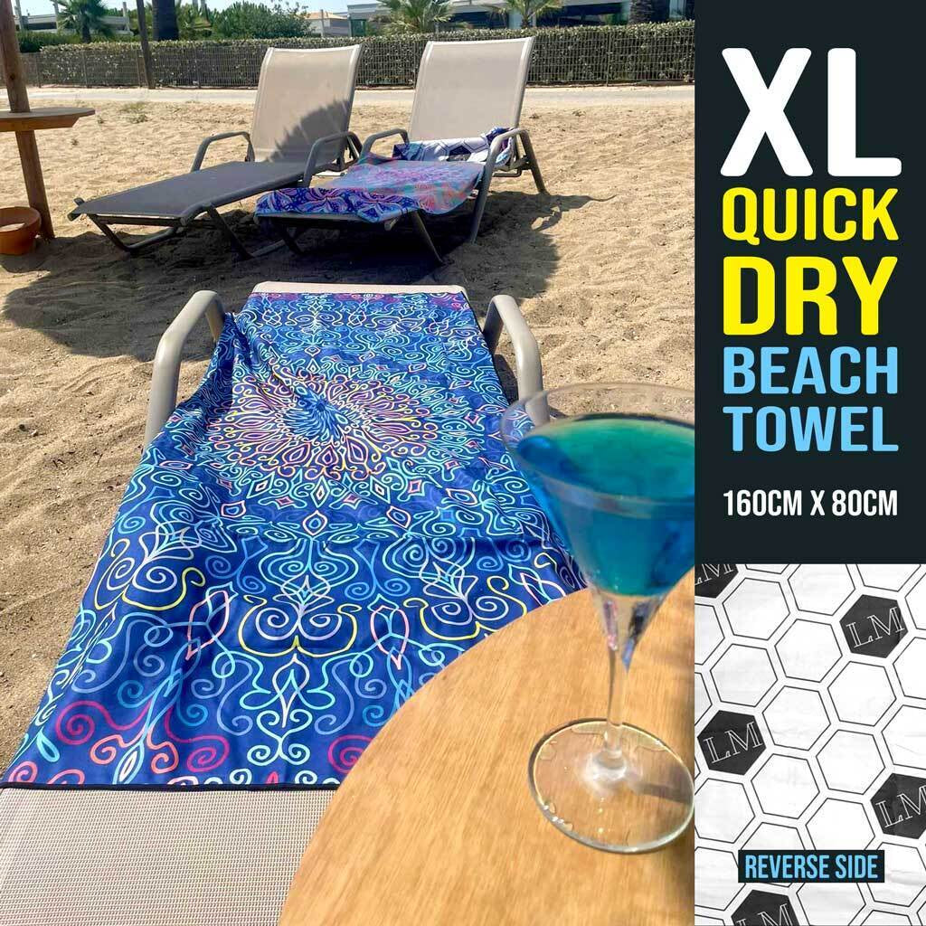 Large Beach Towel Microfibre with Bag - Quick Dry Sand Free Swimming Towels