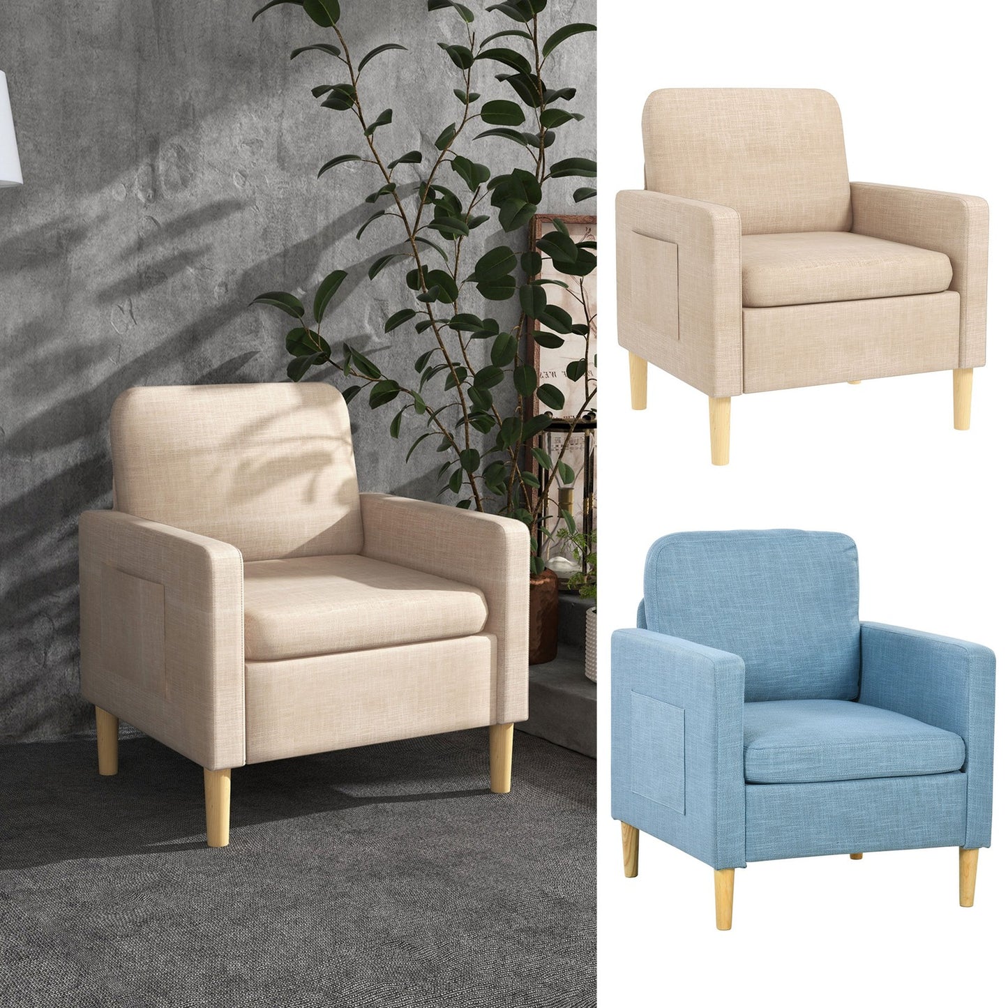 Modern Armchair Fireside Chair Upholstered Accent Chair for Living Room