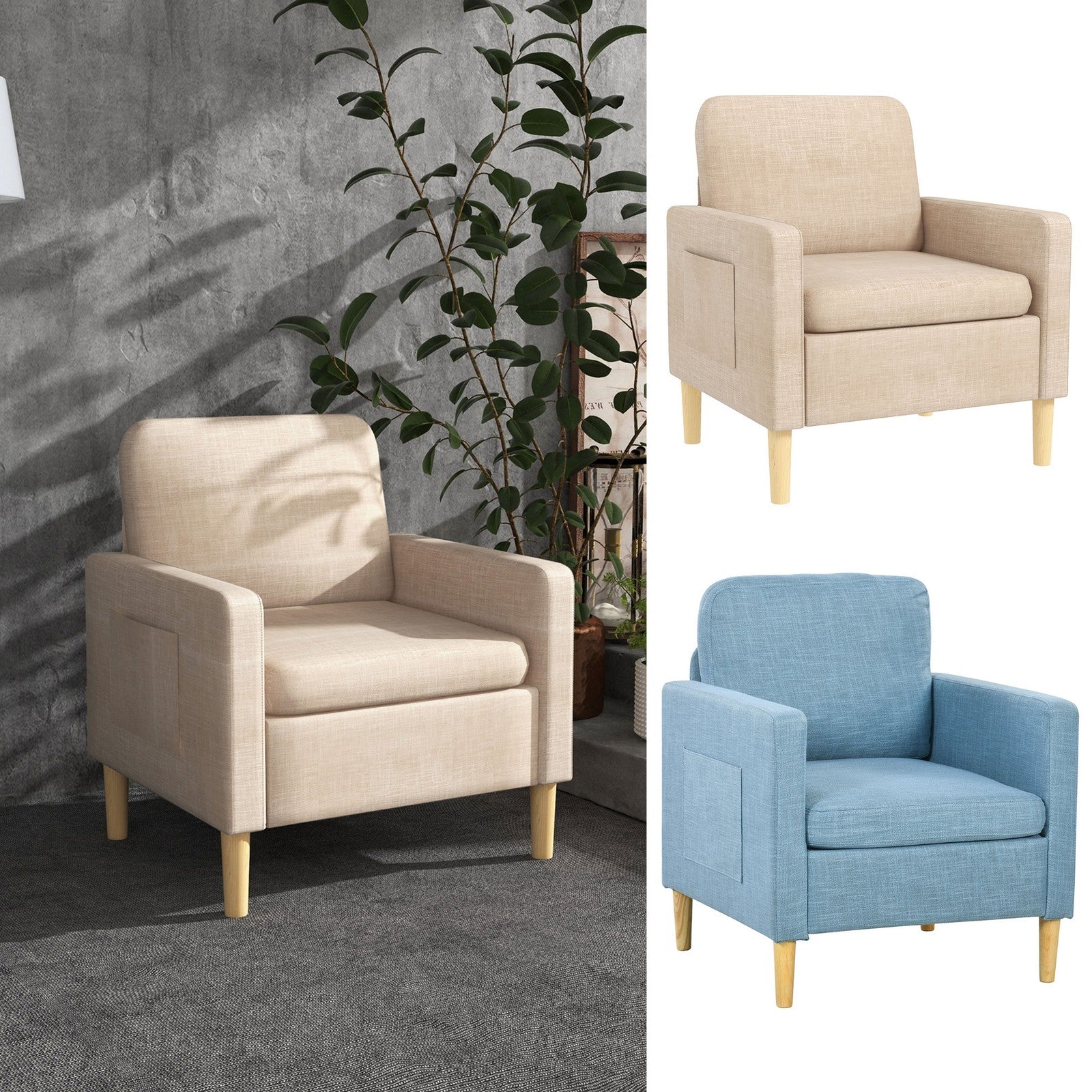 Modern Armchair Fireside Chair Upholstered Accent Chair for Living Room