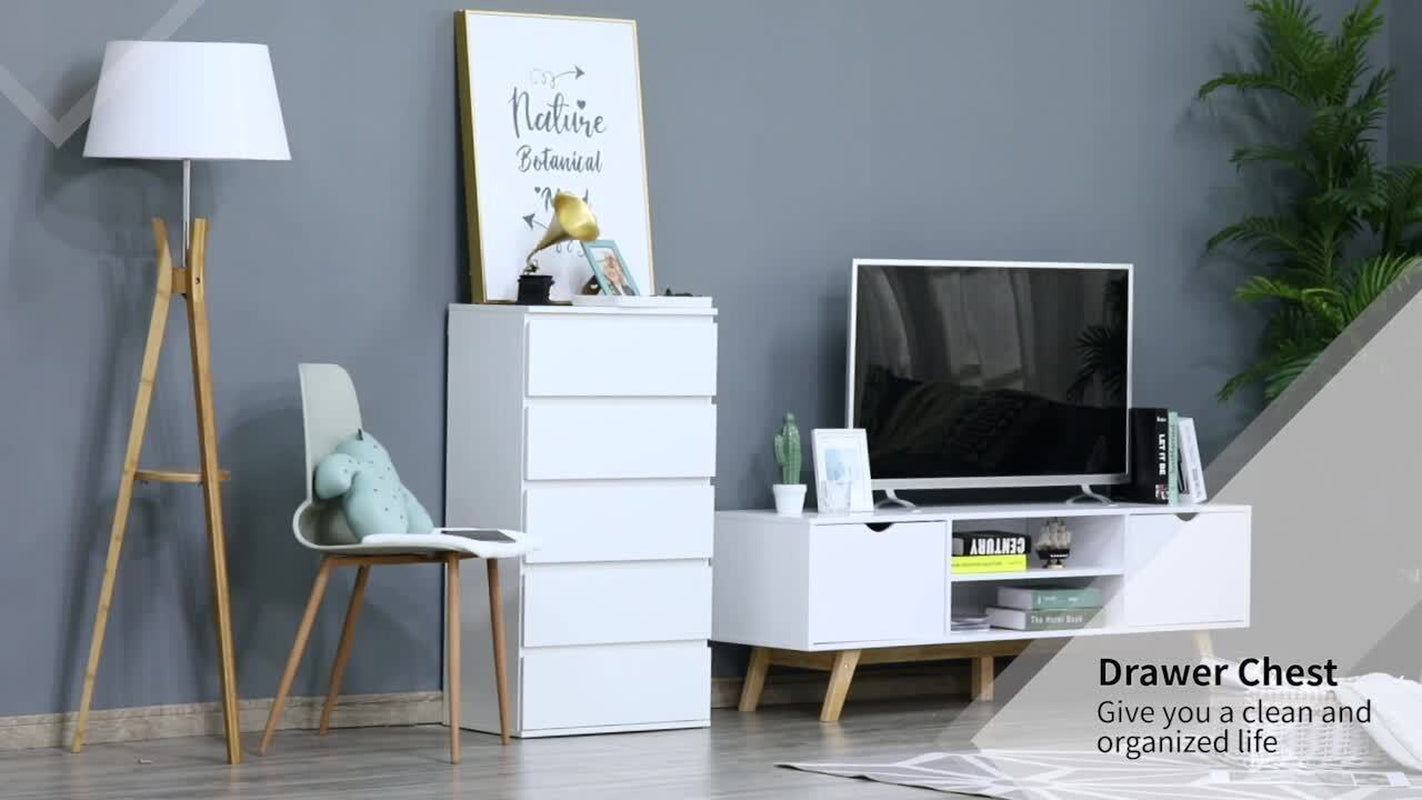 HOMCOM 5 Drawer Cabinet Storage Cupboard Sideboard Organiser Living Room White