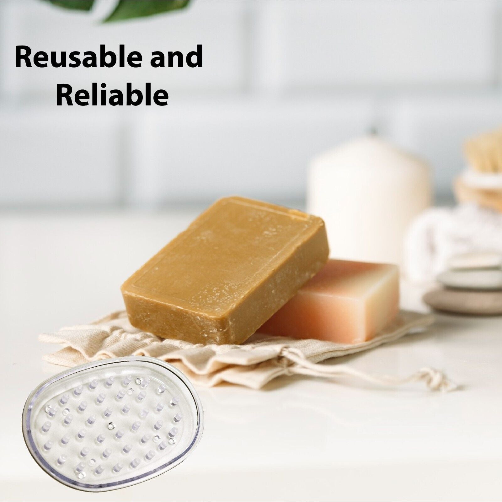 Clear Plastic Soap Holder Dish Drip Tray-Raised Ridges Allow Soap to Tray