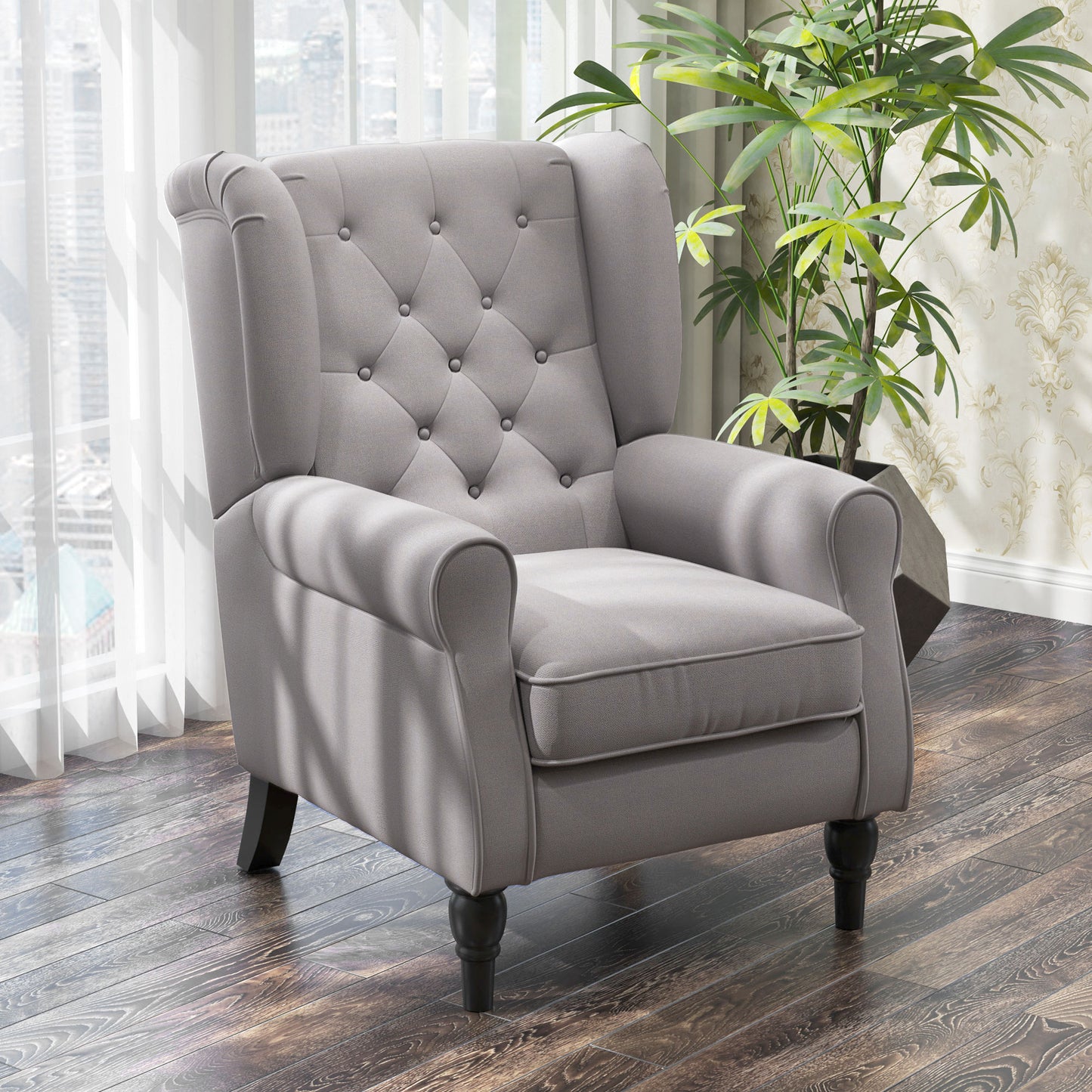 Retro Accent Chair Wingback Armchair with Wood Frame for Living Room
