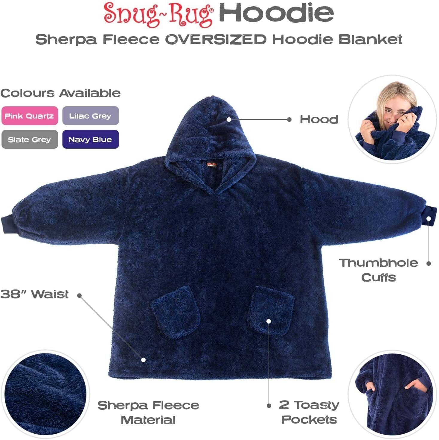 Snugrug Oversized Long Hooded Adult Sherpa Big Fleece Blanket Hoodie Sweatshirt