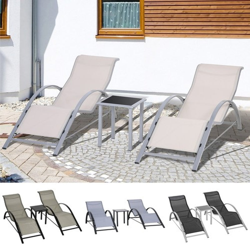 3 Pieces Lounge Chair Set Garden Recliner Chair with Coffee Table for Patio