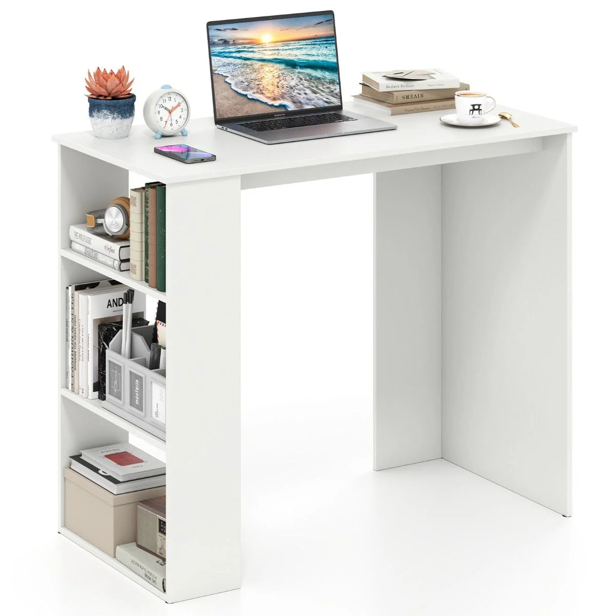 Computer Desk with Bookshelf for Study Living Room
