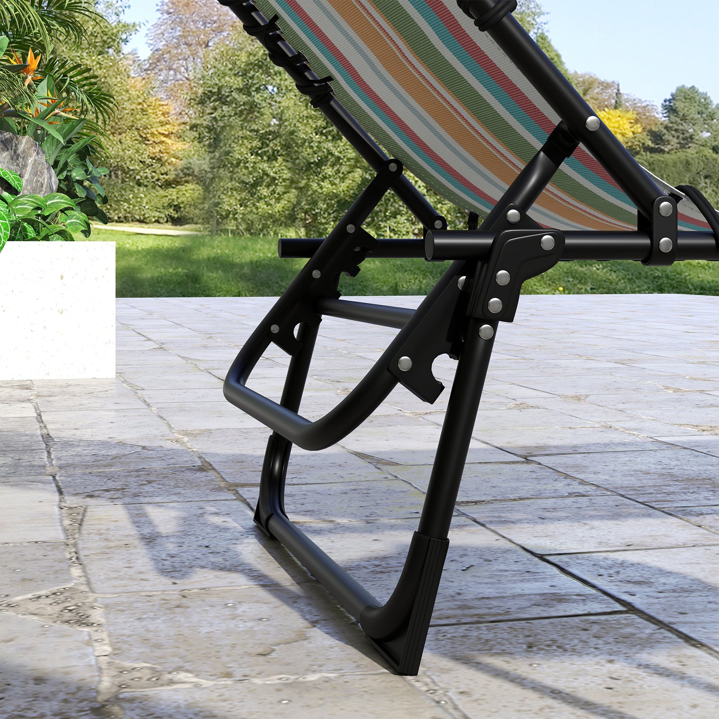 2 Pcs Beach Chaise Lounge 4 Adjustable Positions Sleeping Bed