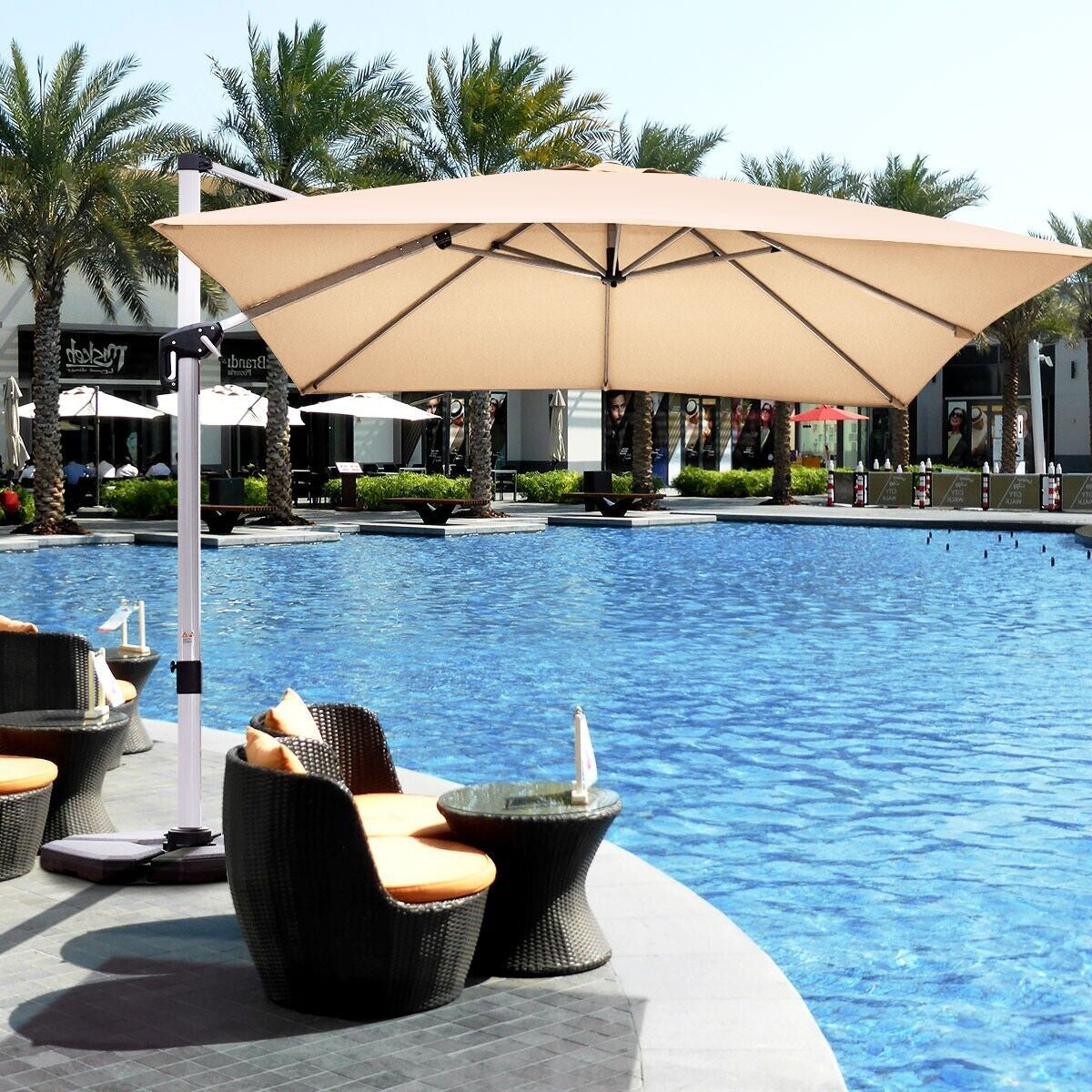 3M Cantilever Garden Parasol with Tilted Design and 360° Rotation