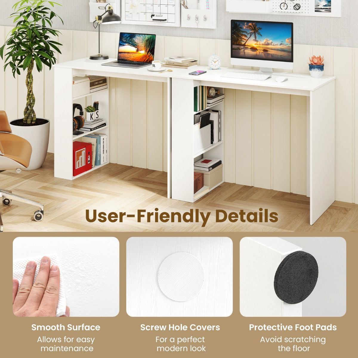 Computer Desk with Bookshelf for Study Living Room