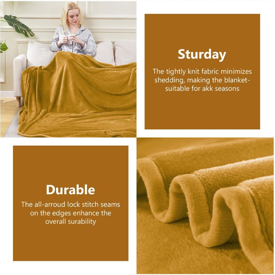 Large Fleece Blanket Throw Reversible Soft Warm Bed Sofa Blanket Double & King