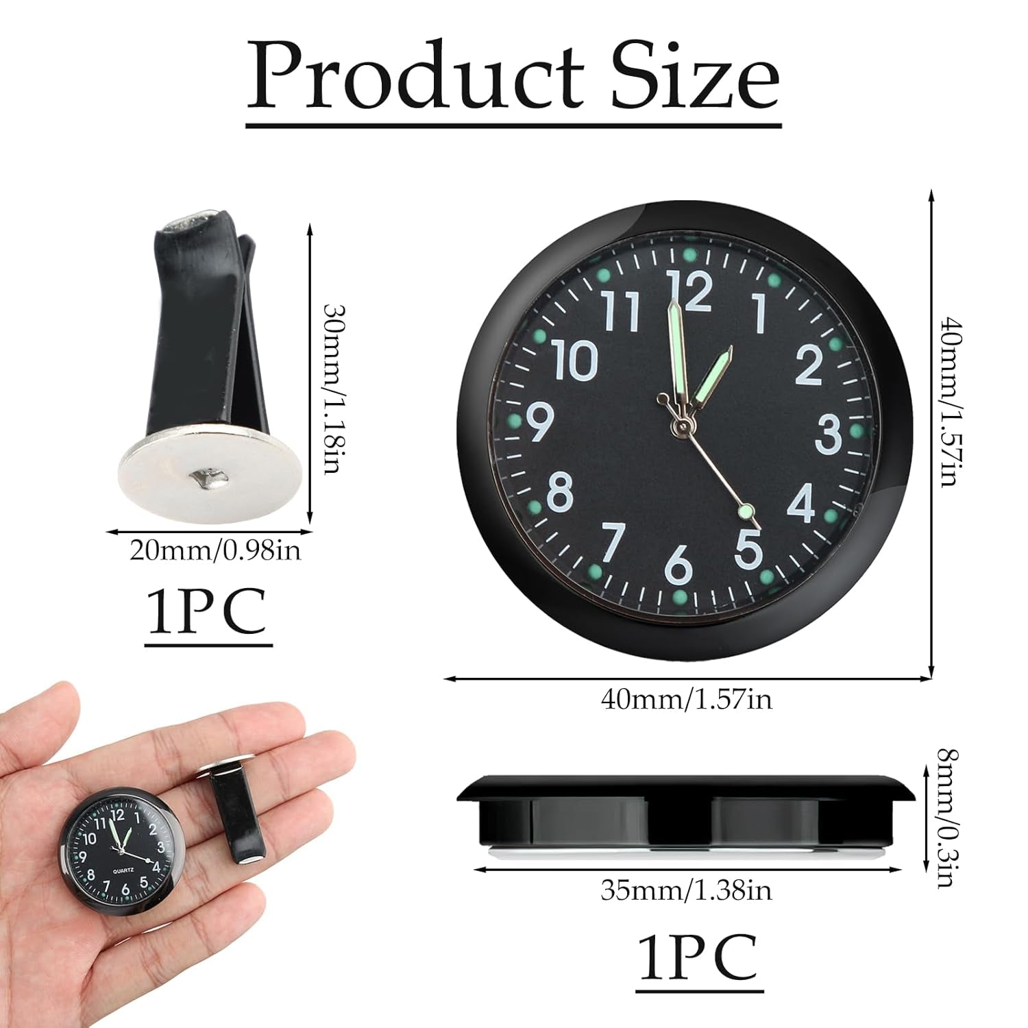 Car Clock for Dashboard,Mini Digital Luminous Car Vent Clocks,Small Stick-On Quartz Clocks for Cars Easy to Read Time,Car Dashboard Clocks Watch for Automotive Boat Bike Home Office Decoration