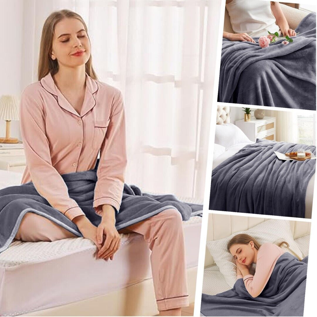 Large Fleece Blanket Throw Reversible Soft Warm Bed Sofa Blanket Double & King