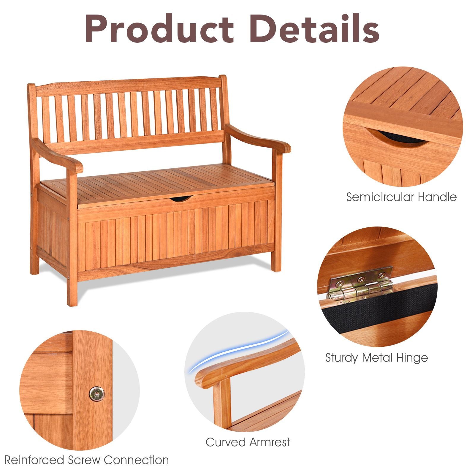 Multifunctional Patio Storage Bench 125L Eucalyptus Storage Seat