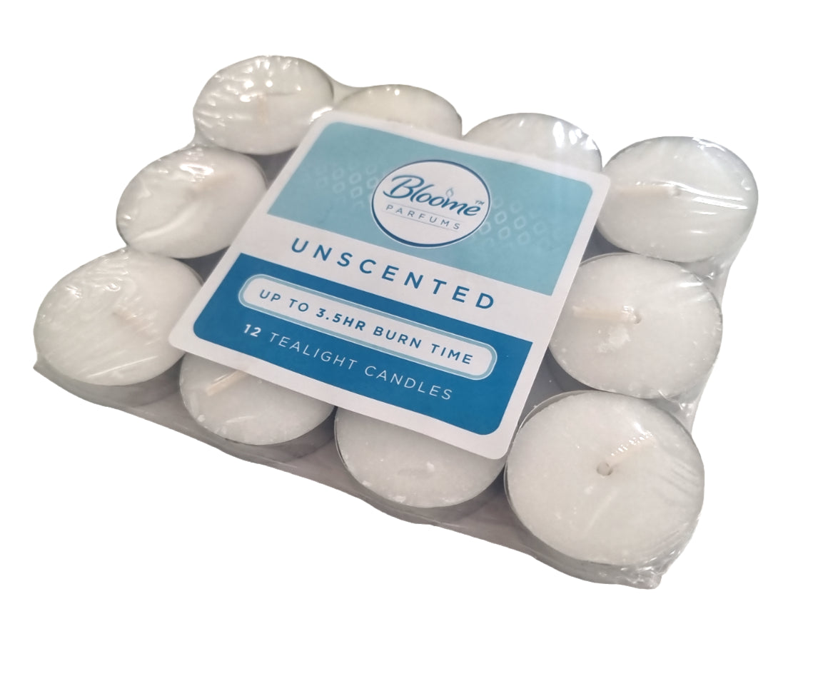 White Tea Lights Unscented X 12 Unfragranced Candles 3.5 Hour Night T Lights