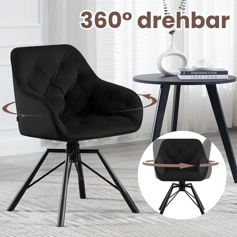 Dining Chair Swiveling, 1X Swivel Chair with Armrests, Dining Chair, Kitchen Chair, Upholstered Chair, Armchair, for Dining Room, Kitchen, Living Room, with Metal Legs, Velvet Cover, Cream