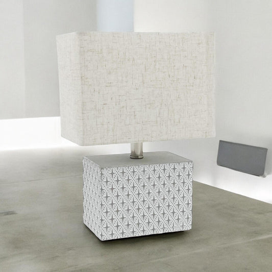 Stylish Cream Cement Table Lamp with Fabric Shade – Compact Lighting for Bedroom