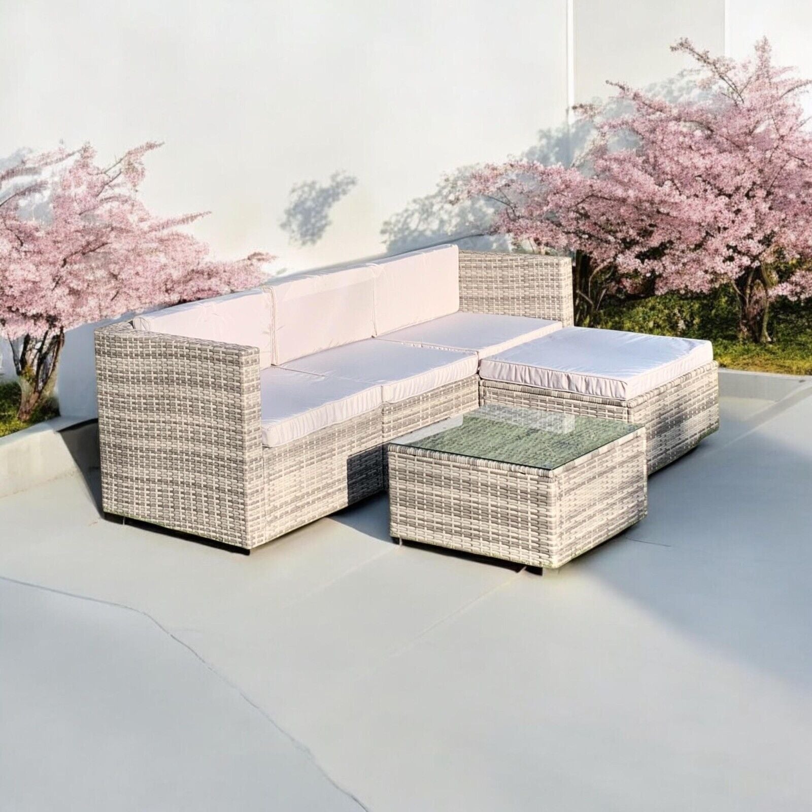 Rattan Garden Furniture Corner Sofa Lounge Set with Cushions for Indoors/Outdoo