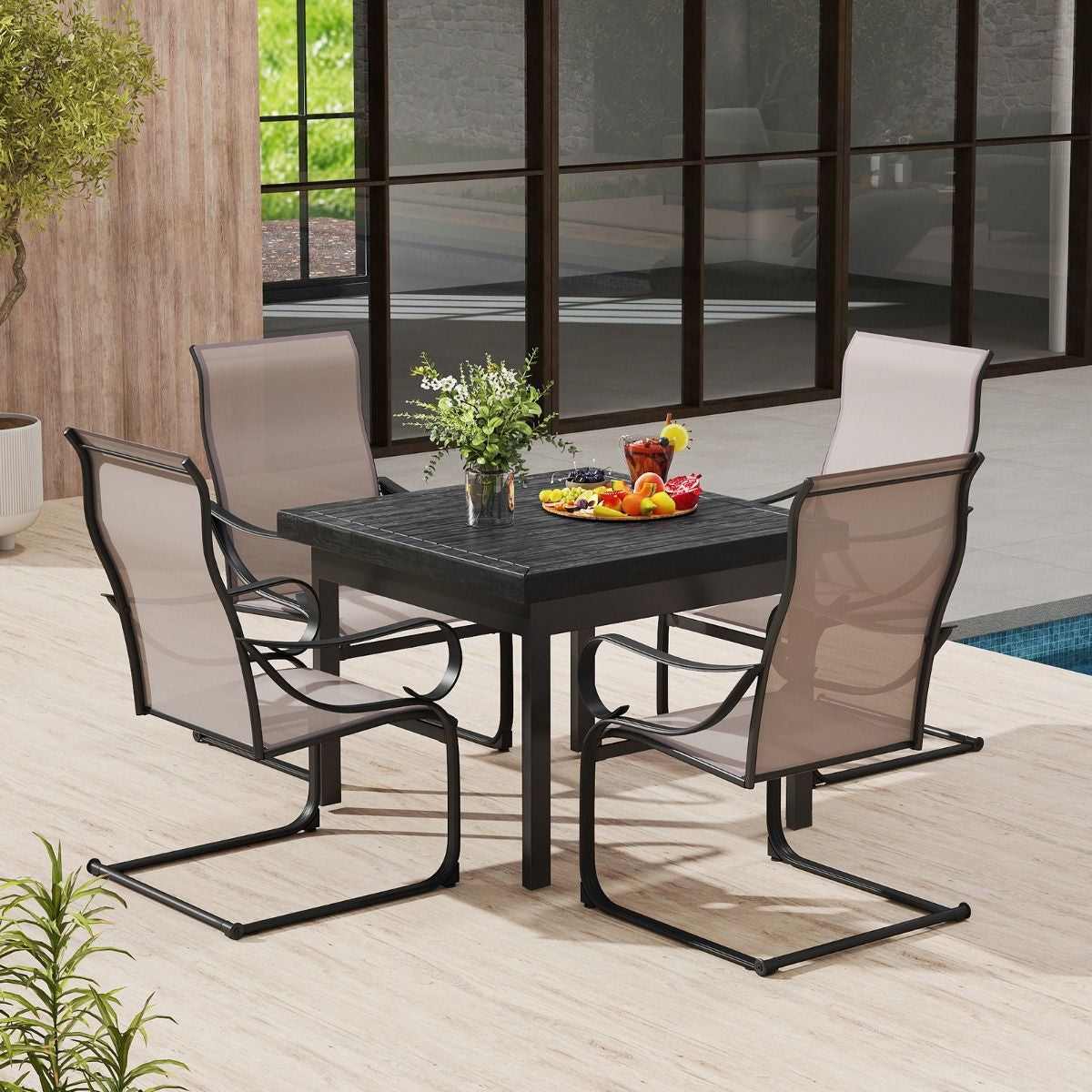 Patio Outdoor C-Spring Dining High-Back Chairs Set of 2