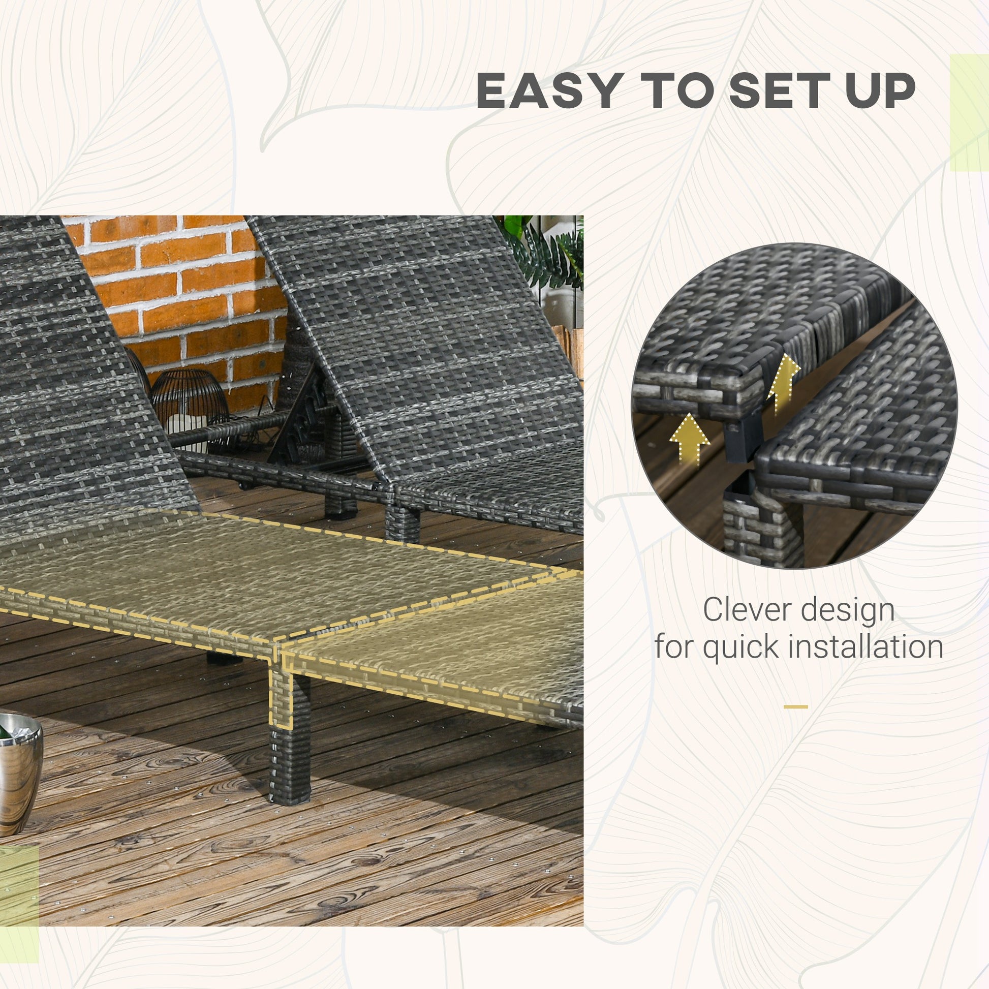 Rattan Sun Loungers Set of 2 W/ 5-Level Adjustable Backrest Headrest