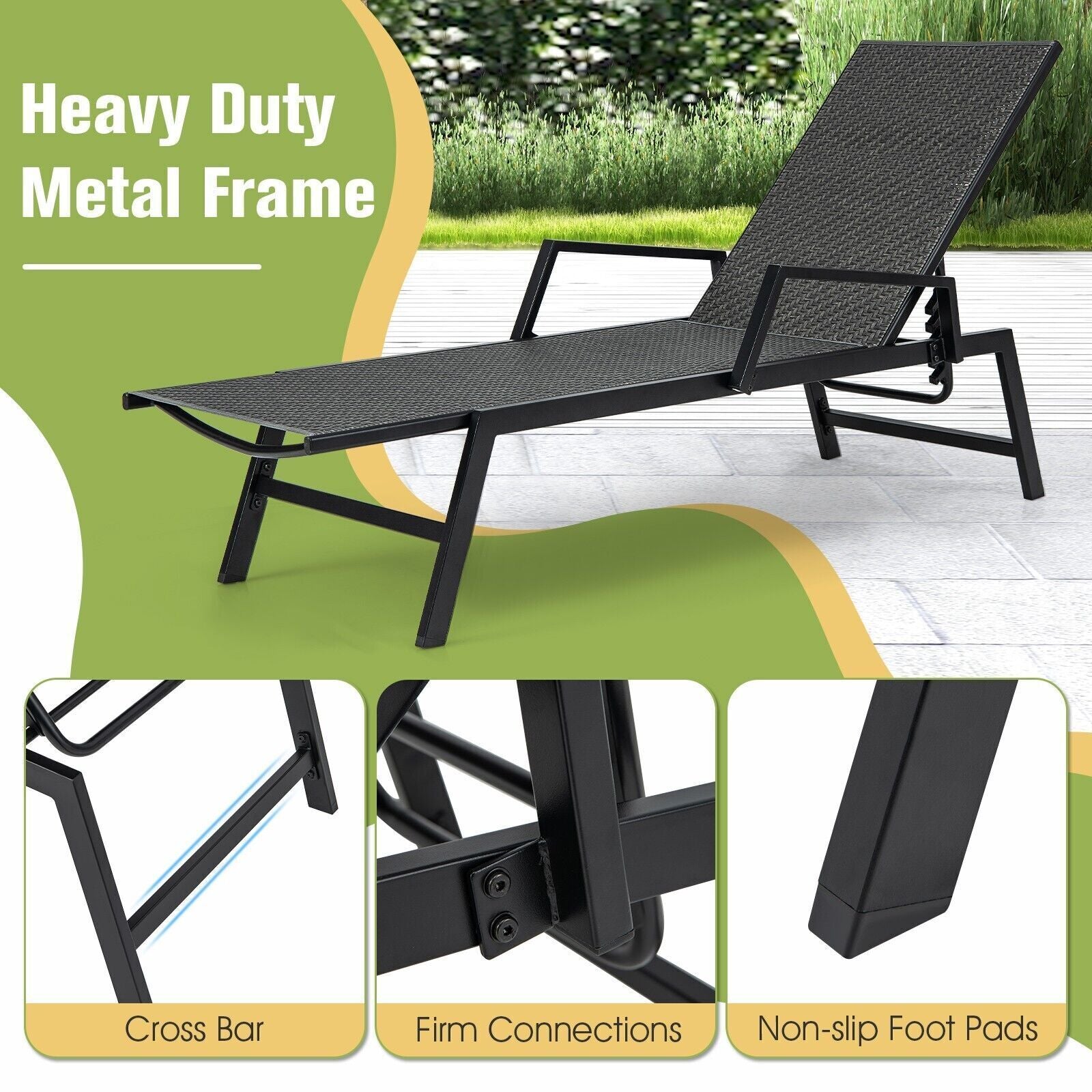 COSTWAY Wicker Outdoor Chaise Lounge Adjustable Rattan Garden Lounge Chair