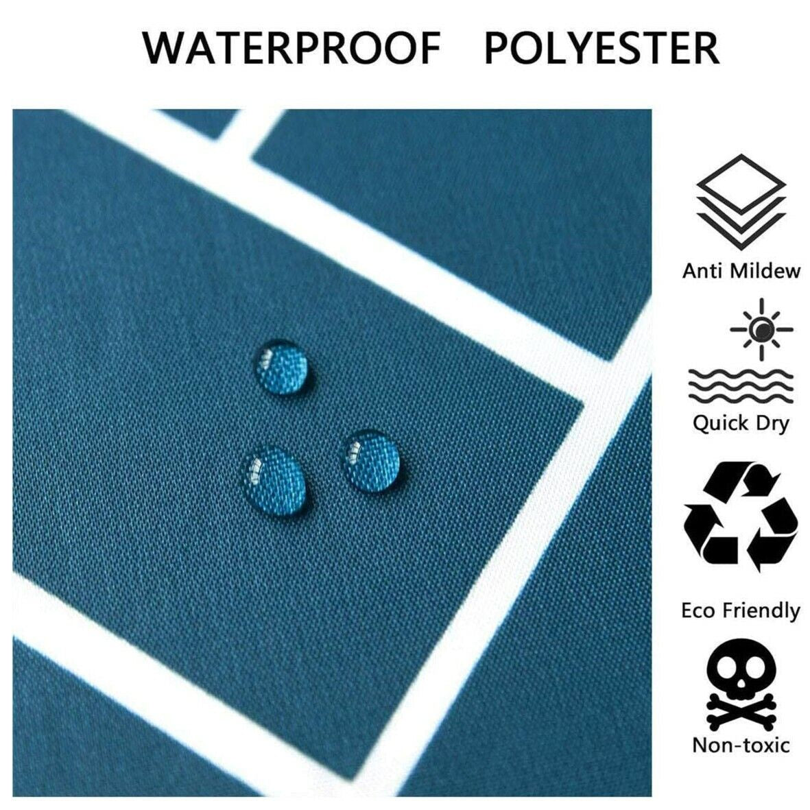 Waterproof Polyester Fabric Bathroom Shower Curtain Sheer Panel Decor 12 Hooks