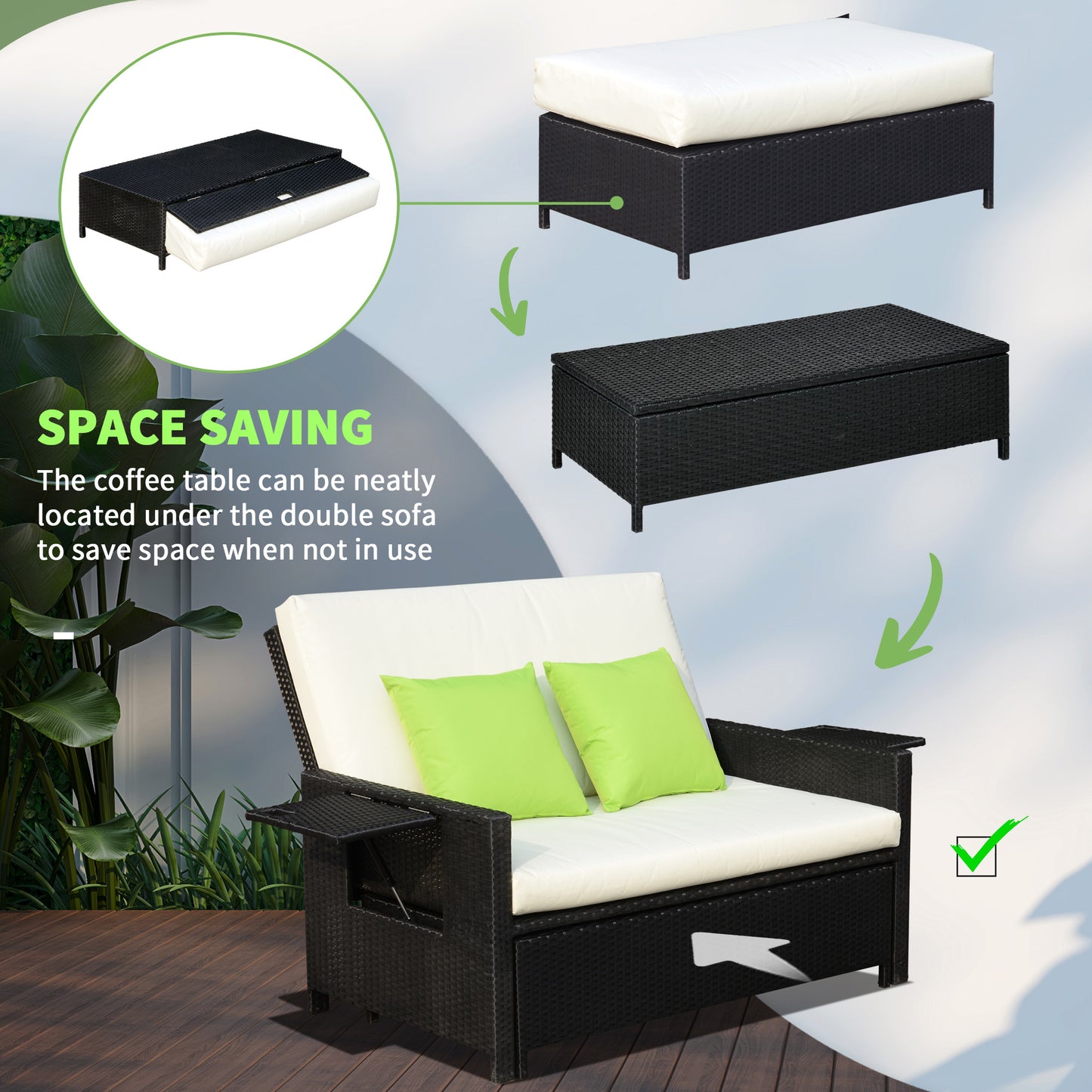 Garden Rattan Furniture Set 2 Seater Patio Sun Lounger Daybed Sunbed