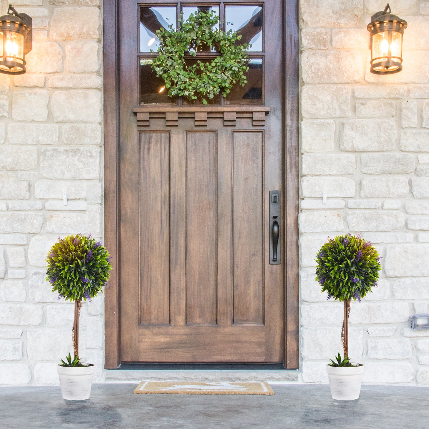 Set of 2 Decorative Artificial Plants Ball Trees with Flower