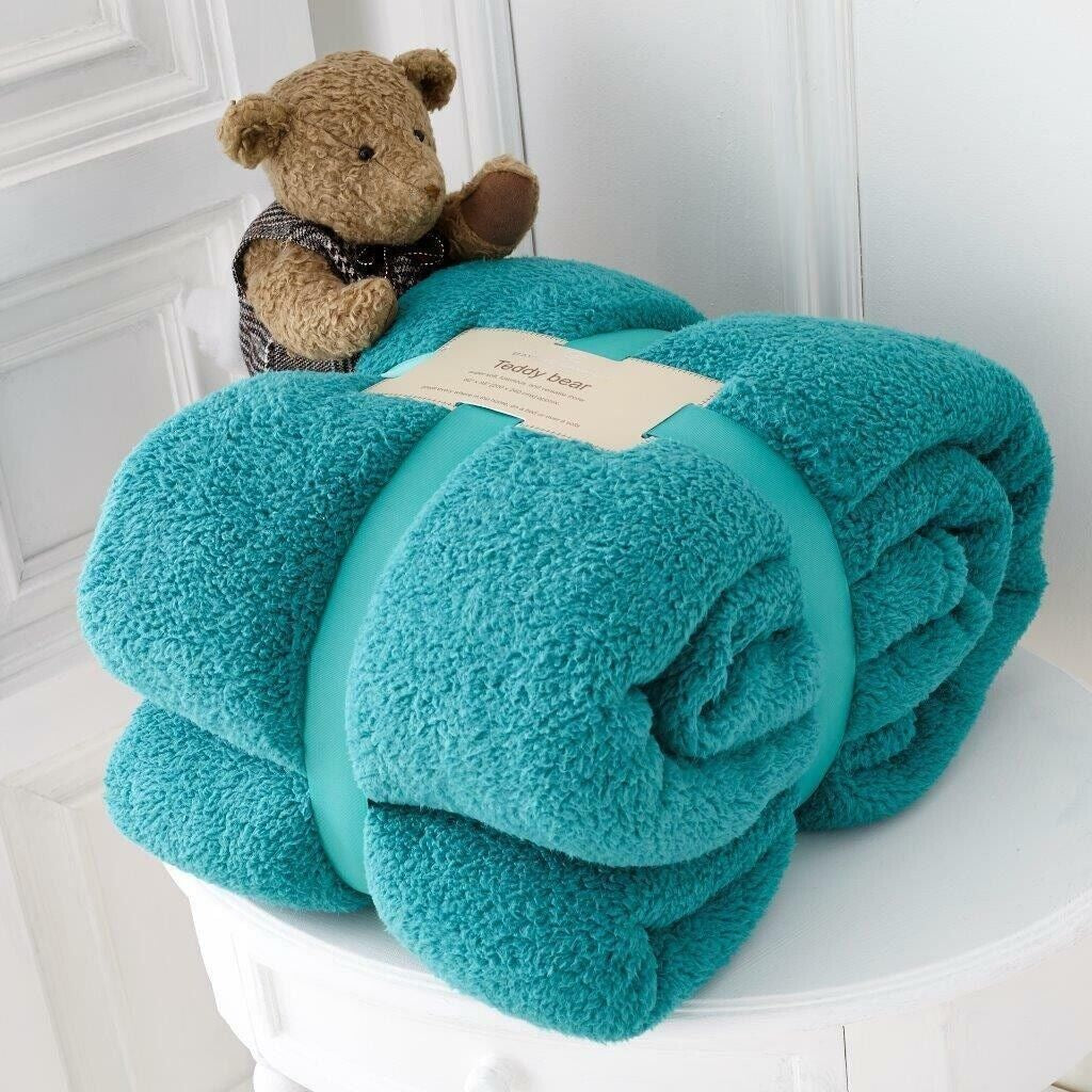 TEDDY BEAR FLEECE THROW over BED LARGE BEDSPREAD SOFT CUDDLY WARM SOFA BLANKET