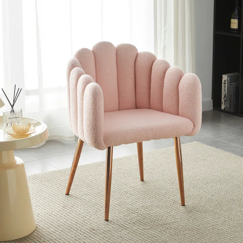 Pink Armchair Upholstered Furry Living Room and Dressing Chair