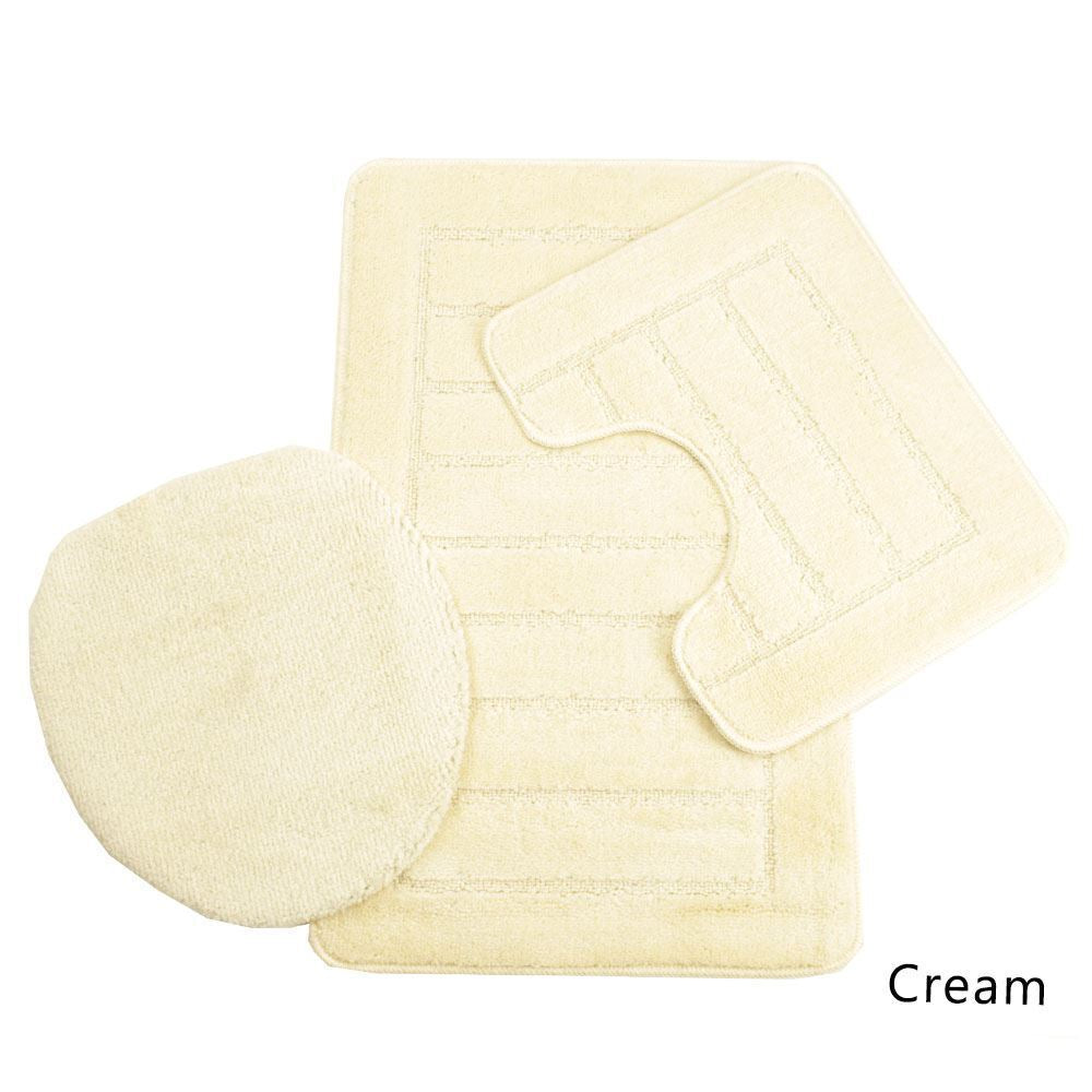 3 PIECE MULTI BATH MAT SET TOILET COVER PEDESTAL NON SLIP BATHROOM RUGS