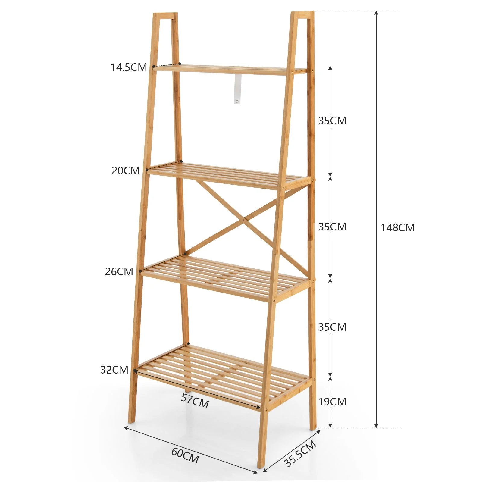 4-Tier Freestanding Bookcase with Anti-Toppling Device for Living Room