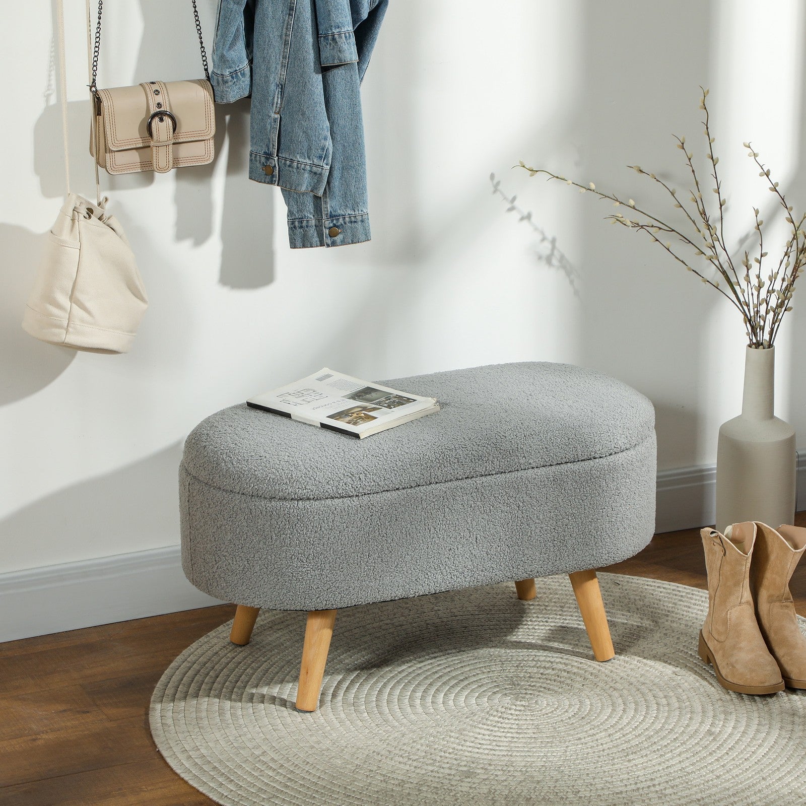 HOMCOM Ottoman Storage Bench for Hallway, Living Room, Charcoal Grey