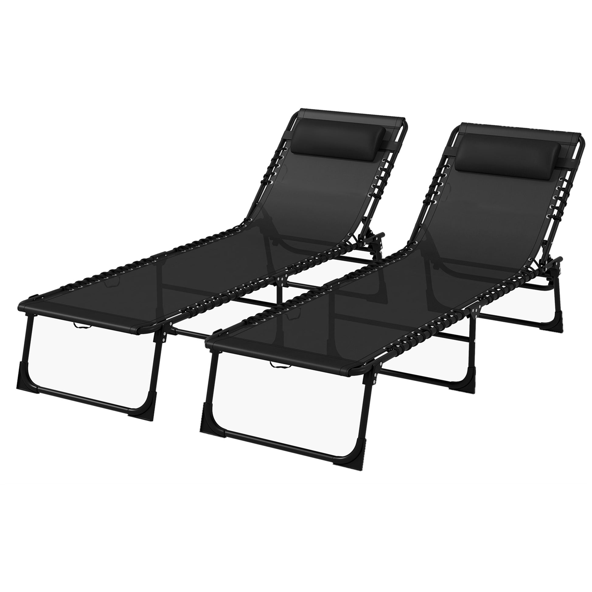 2 Pcs Beach Chaise Lounge 4 Adjustable Positions Sleeping Bed