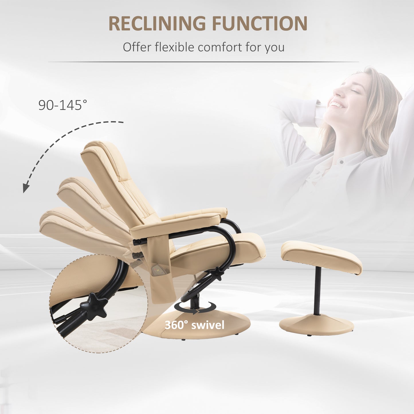 Freestanding Living Room Chair with High Density Cushion and Footrest Beige