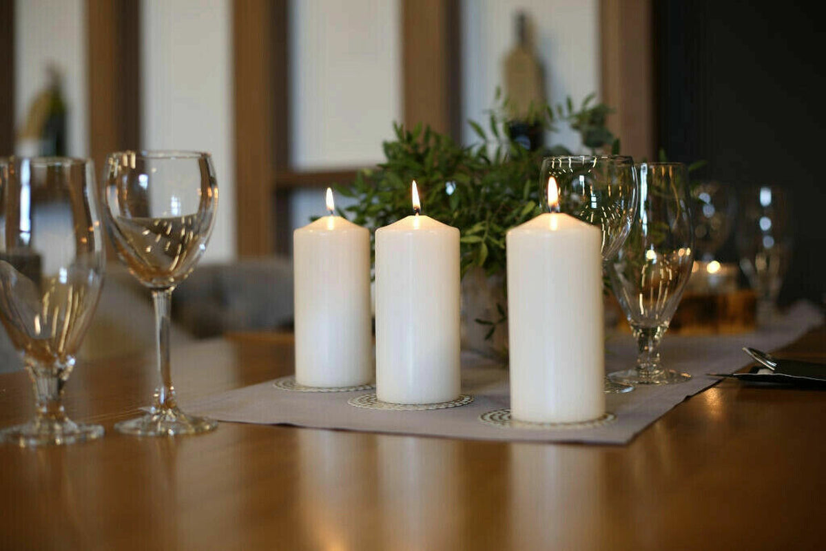 Set of 6 Church Large Pillar Candles 66 Hours Burning Time Ivory White 7Cm/15Cm