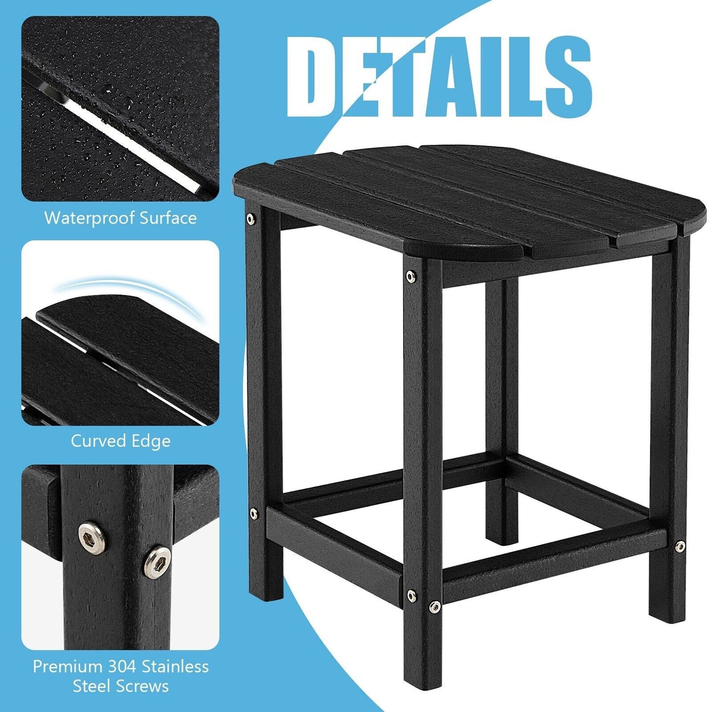 Side Table Indoor Outdoor Garden Patio HDPE Adirondack Rectangular End Table