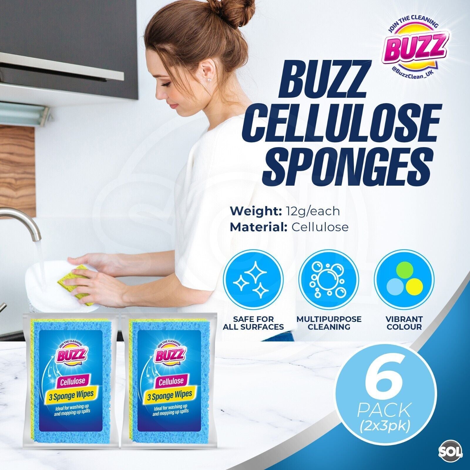 3-6Pk Cellulose Sponge Wipes | Highly Absorbent Cleaning Cloths Kitchen Surface