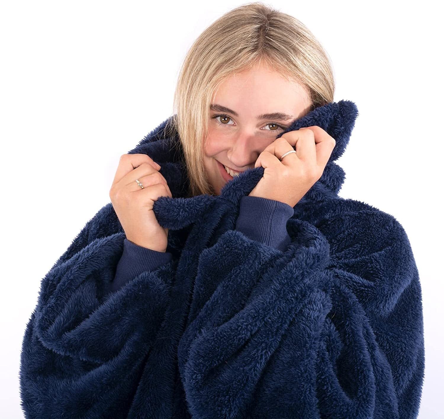 Snugrug Oversized Long Hooded Adult Sherpa Big Fleece Blanket Hoodie Sweatshirt