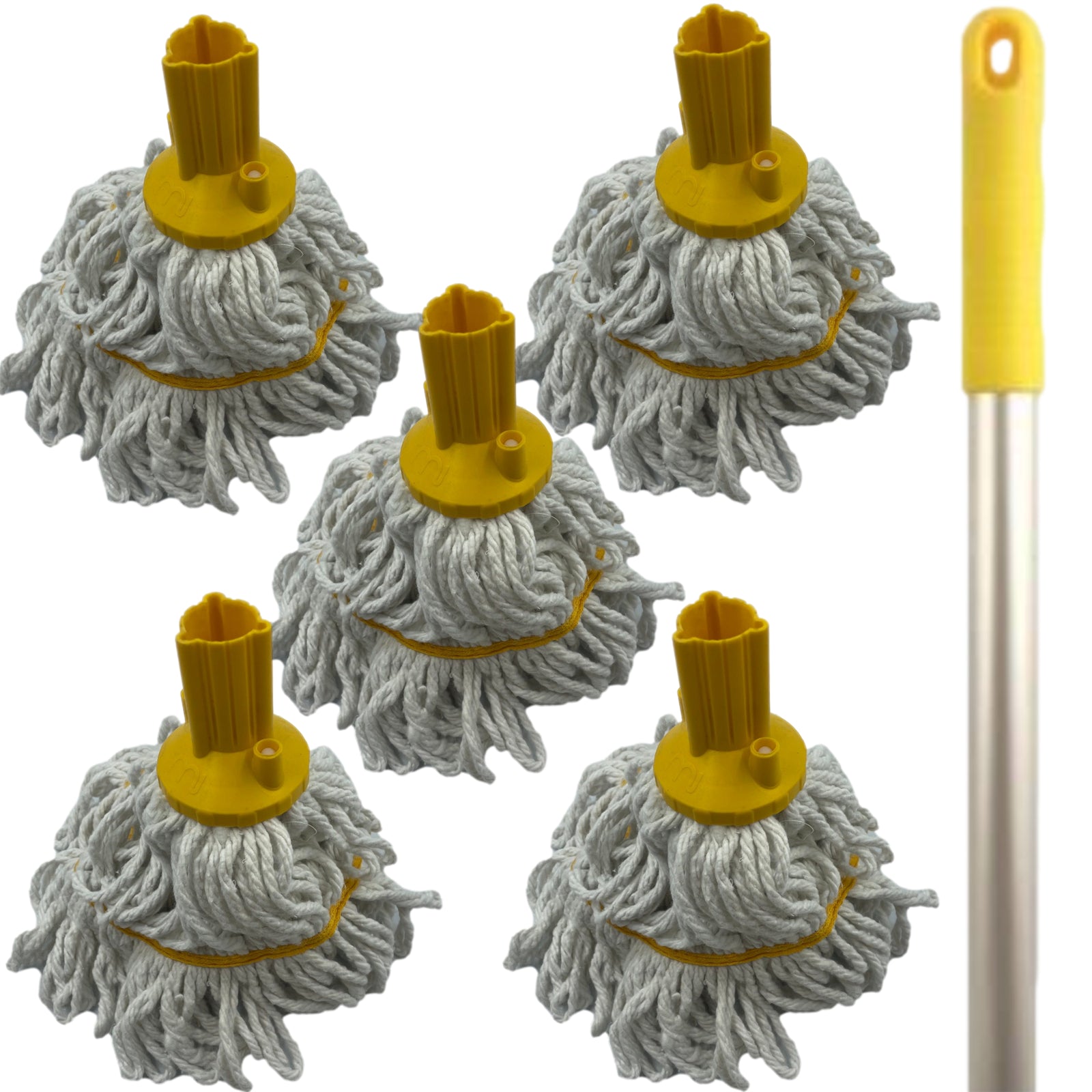 Mop Heads and Handle Cotton Heavy Duty Replacement Floor Kitchen Cleaning Yellow