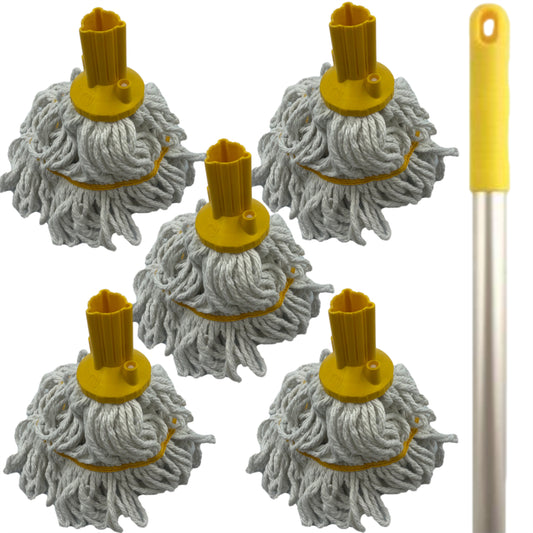 Mop Heads and Handle Cotton Heavy Duty Replacement Floor Kitchen Cleaning Yellow