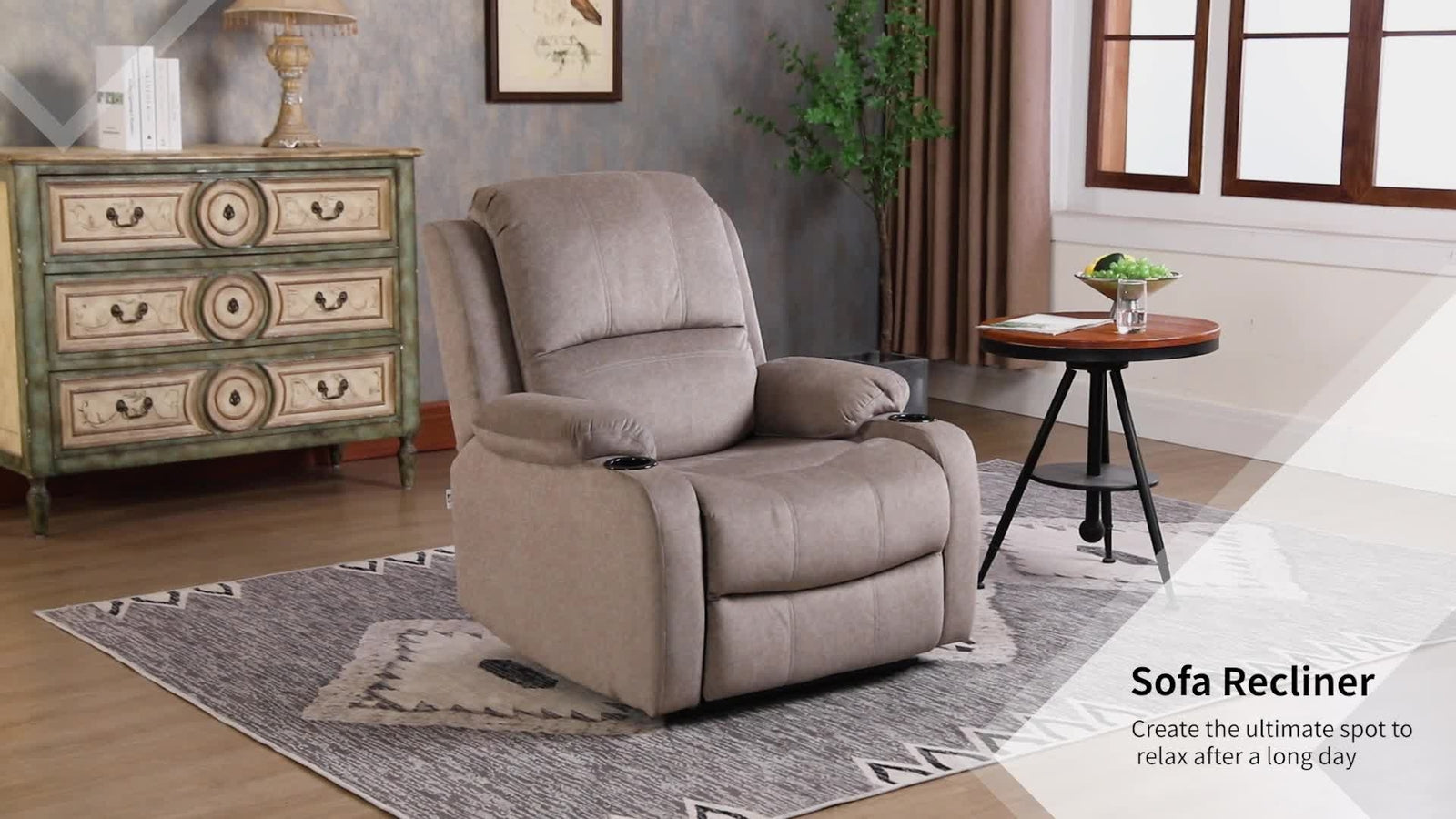 HOMCOM Recliner Armchair for Living Room, Recliner Chair with Cup Holder