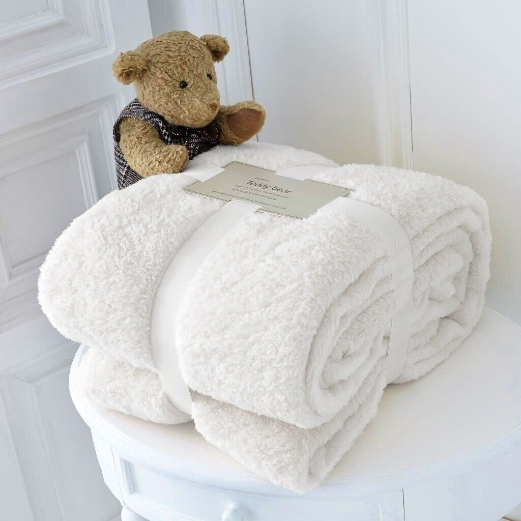 TEDDY BEAR FLEECE THROW over BED LARGE BEDSPREAD SOFT CUDDLY WARM SOFA BLANKET
