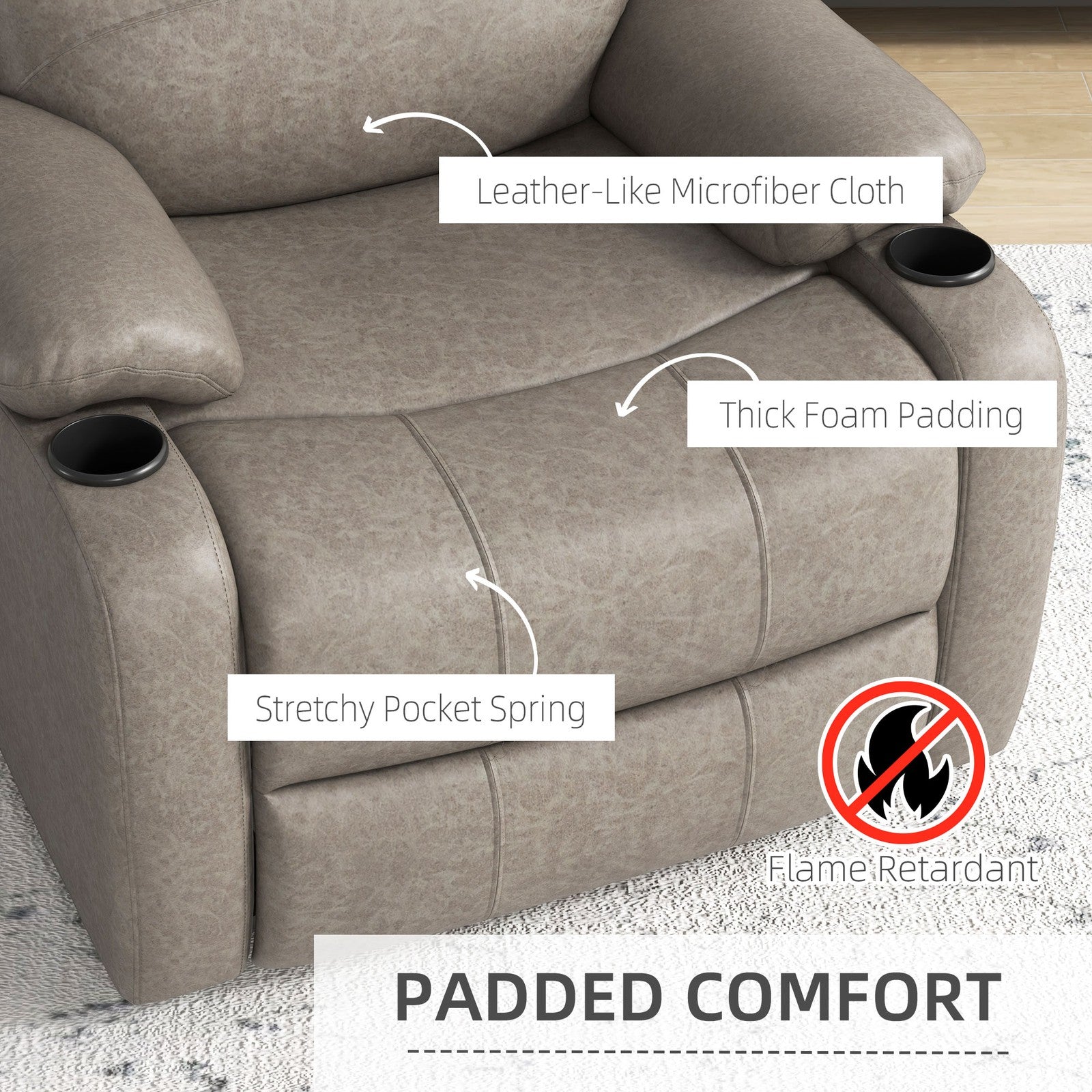 HOMCOM Recliner Armchair for Living Room, Recliner Chair with Cup Holder